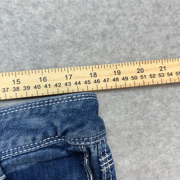 Ariya Jeans Cuffed Pants Women's 15/16 Blue Distressed Denim Lace Detail Raw Hem - Picture 8 of 11